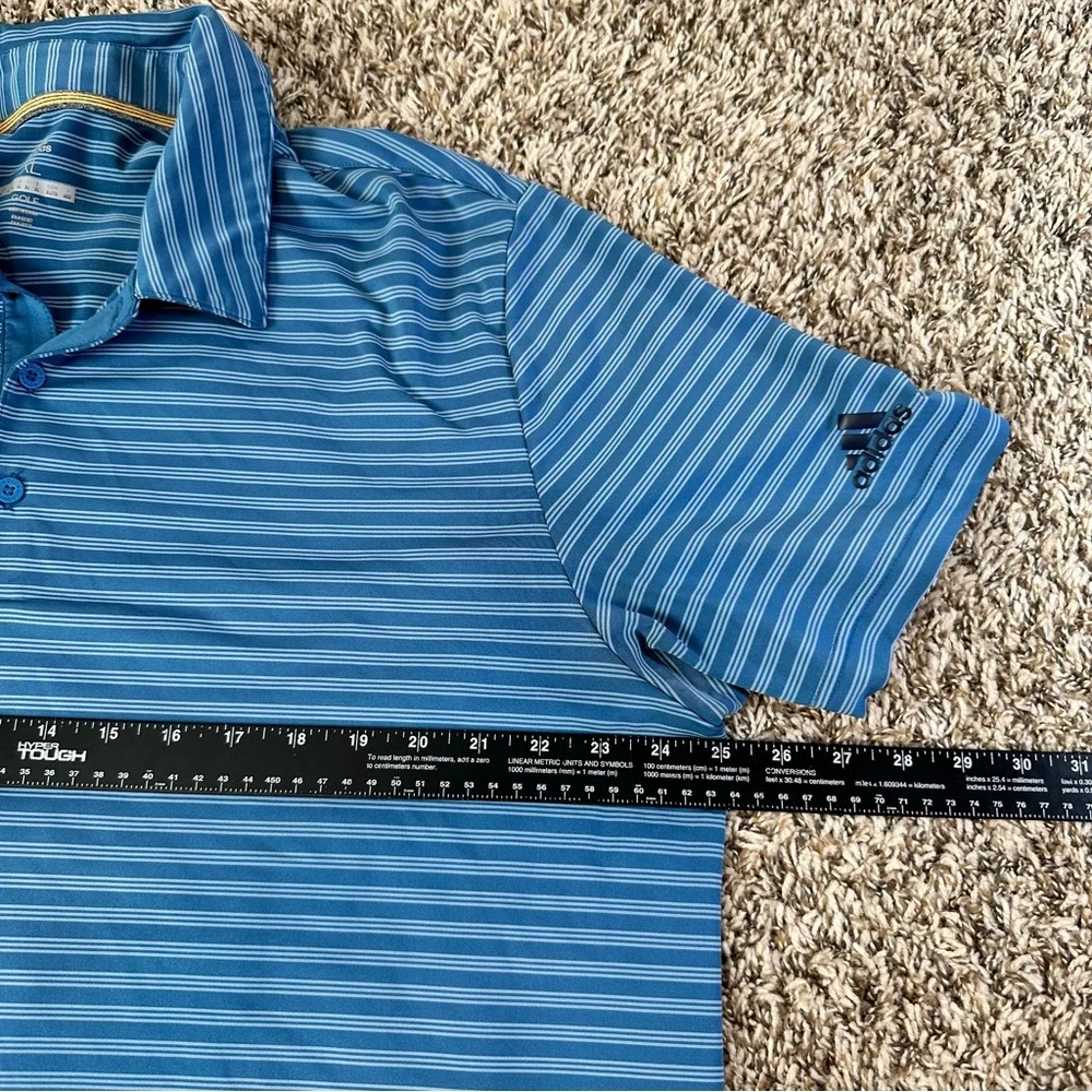 Adidas Men's Golf Blue Striped Polo Shirt Breathable Button Collared Lightweight